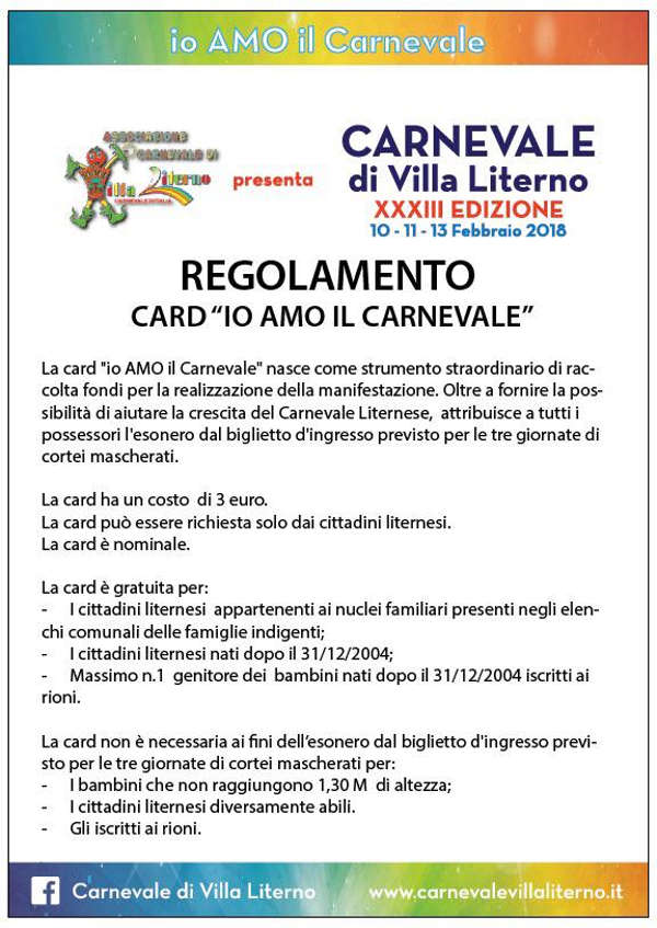 Regolamento Card IO AMO IL CARNEVALE - Carnevale di Villa Literno 2018, XXXIII edizione